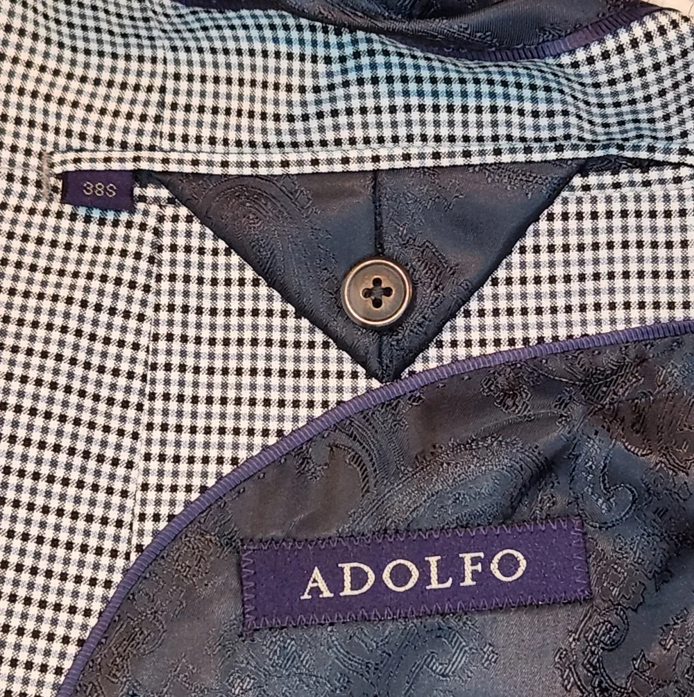 ADOLFO Sky Blue Layered Check Wool Sport Coat 38S - Picture 5 of 10